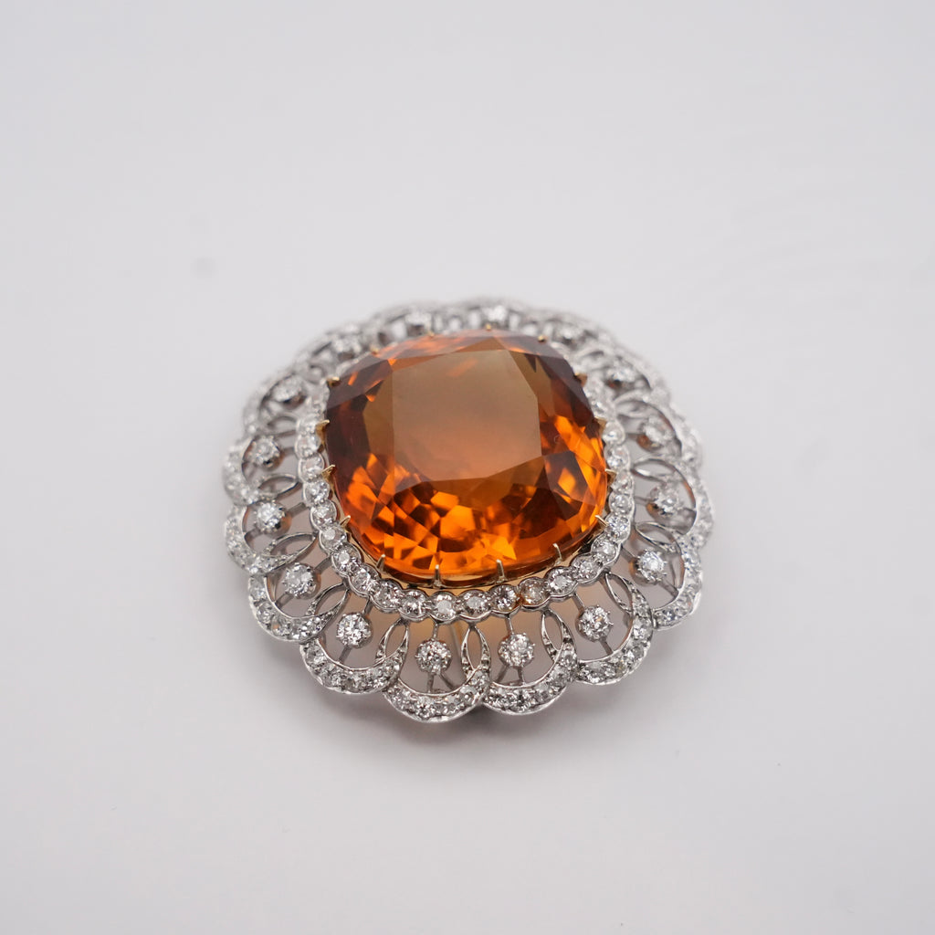 Edwardian Madeira Citrine & Diamond Platinum Pendant Brooch