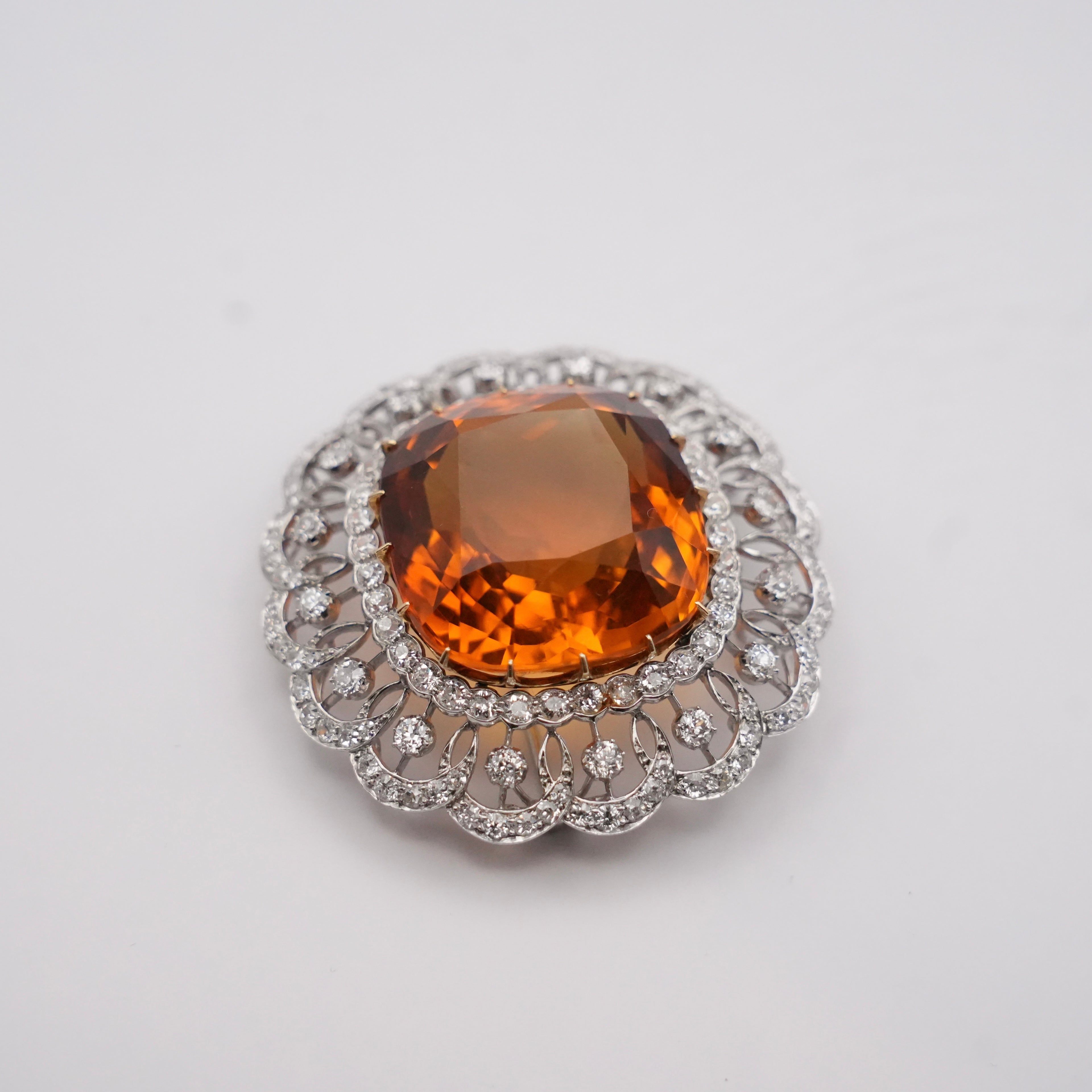 Edwardian Madeira Citrine & Diamond Platinum Pendant Brooch
