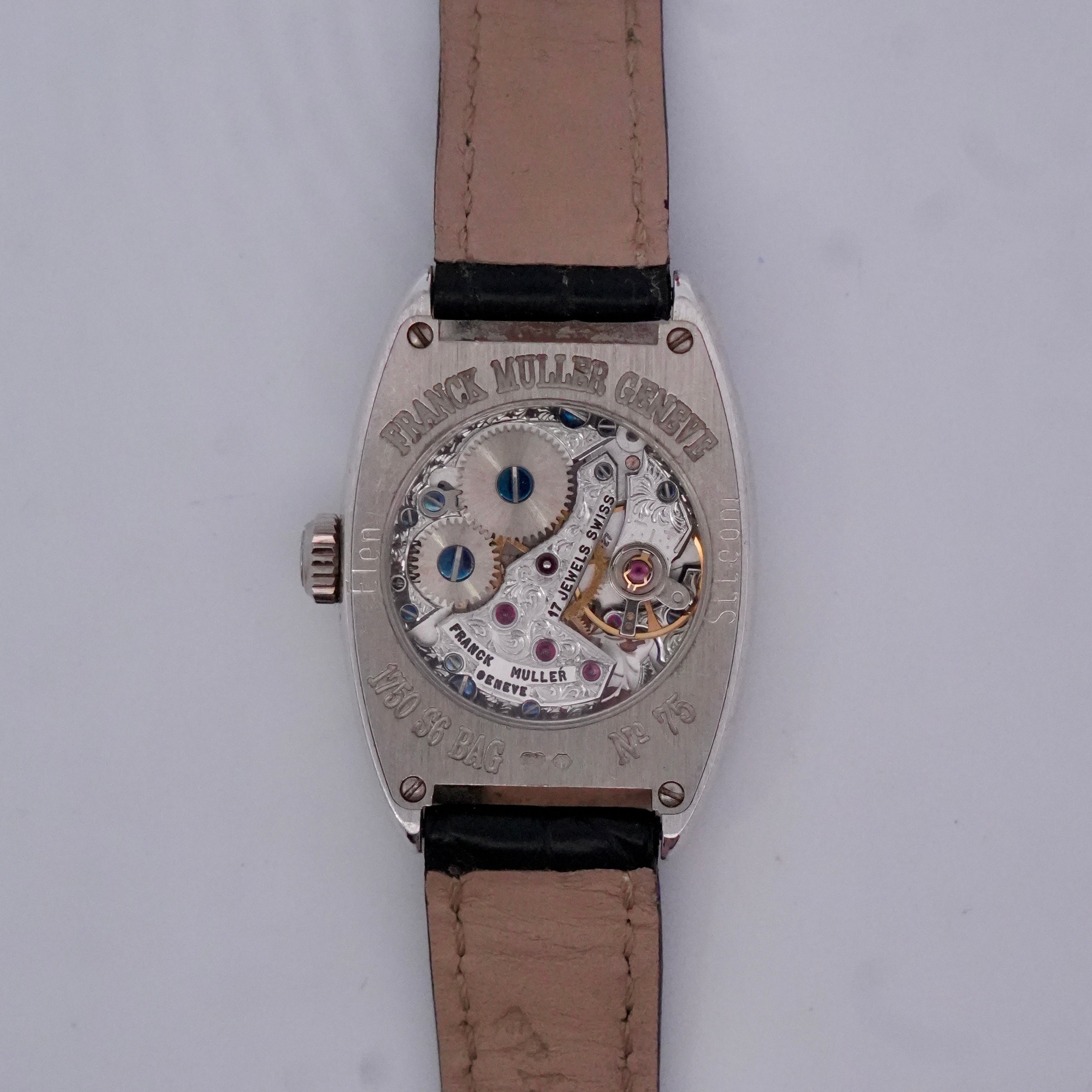 Franck Muller Cintrée Curvex 7501 S6 BAG CD 18k White Gold Baguette Diamond Watch