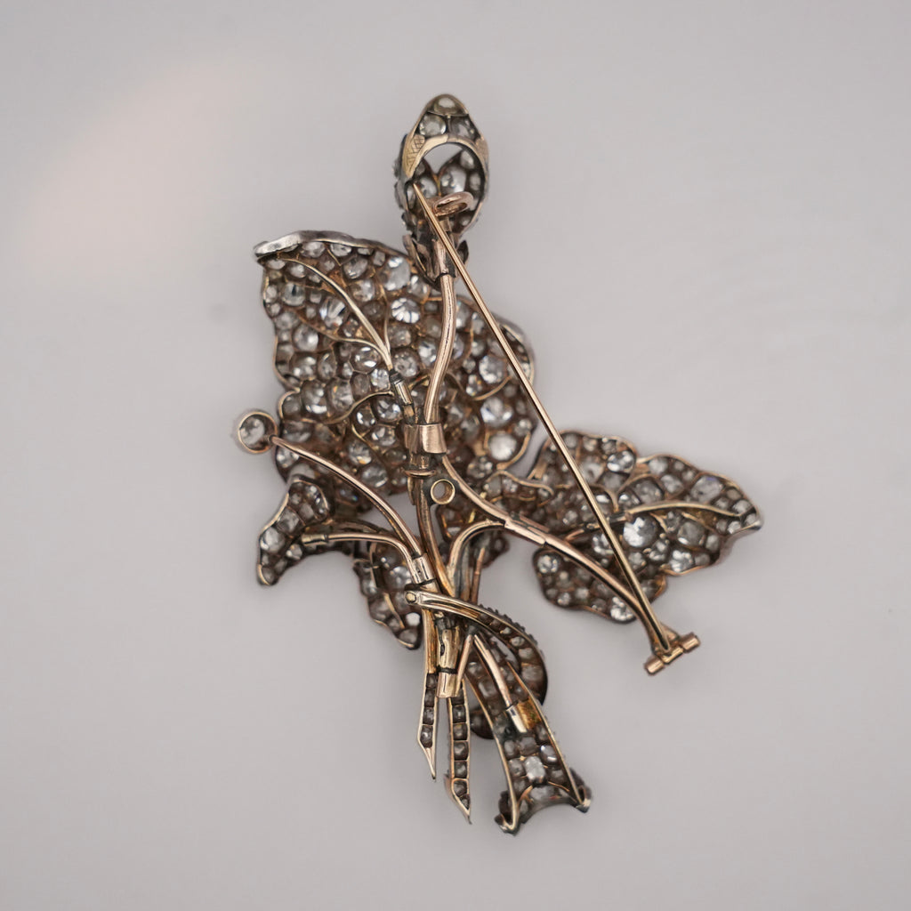 Victorian Old Mine Cut Diamond Flower Bouquet Brooch