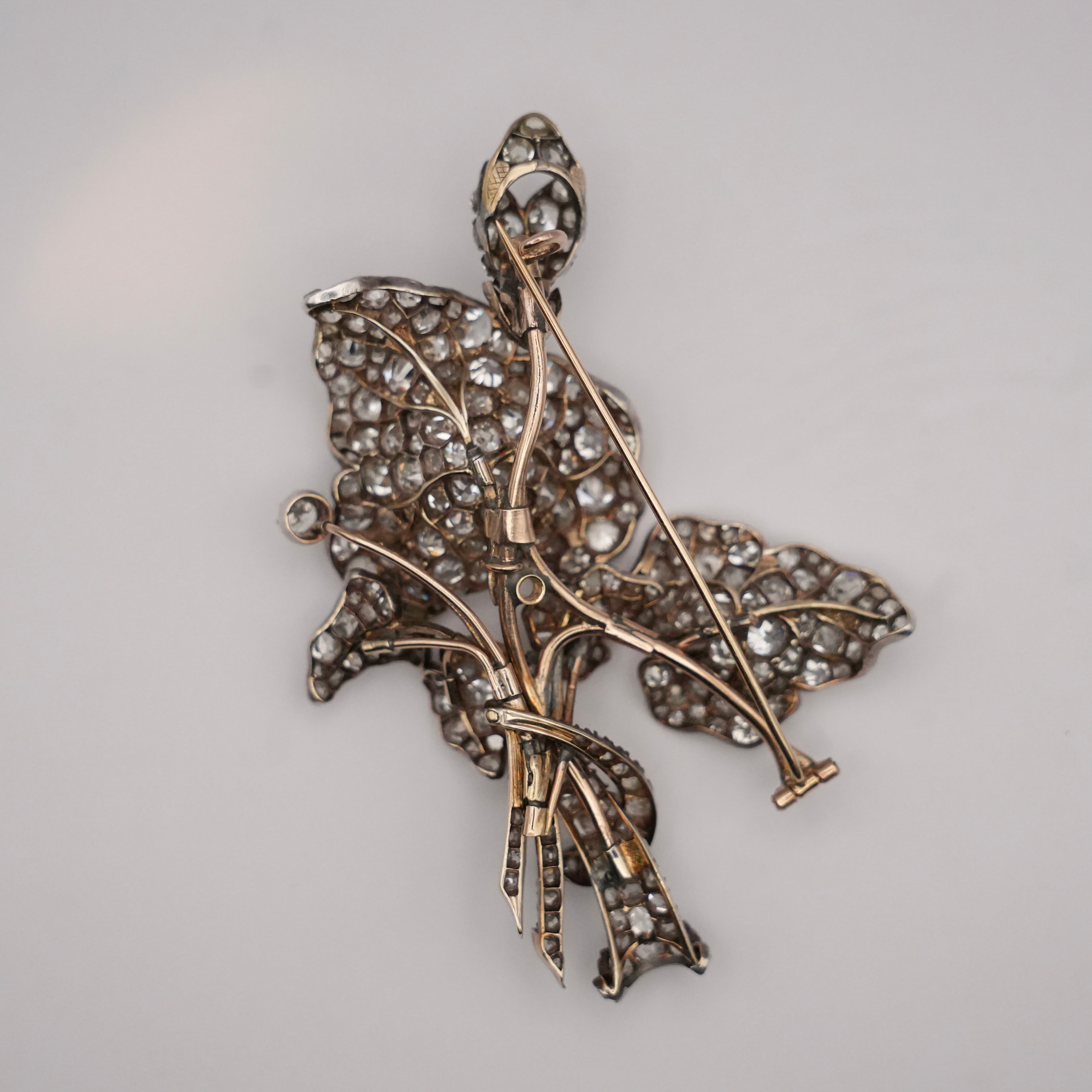 Victorian Old Mine Cut Diamond Flower Bouquet Brooch