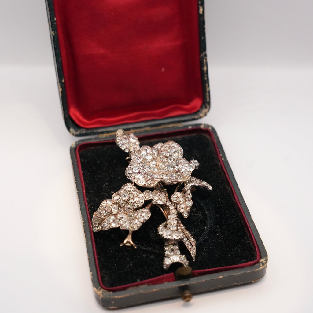 Victorian Old Mine Cut Diamond Flower Bouquet Brooch