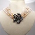 Victorian Natural Pearl Five-Strand Necklace with 4.5ct Old-Cut Diamond Flower Clasp