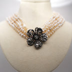 Victorian Natural Pearl Five-Strand Necklace with 4.5ct Old-Cut Diamond Flower Clasp