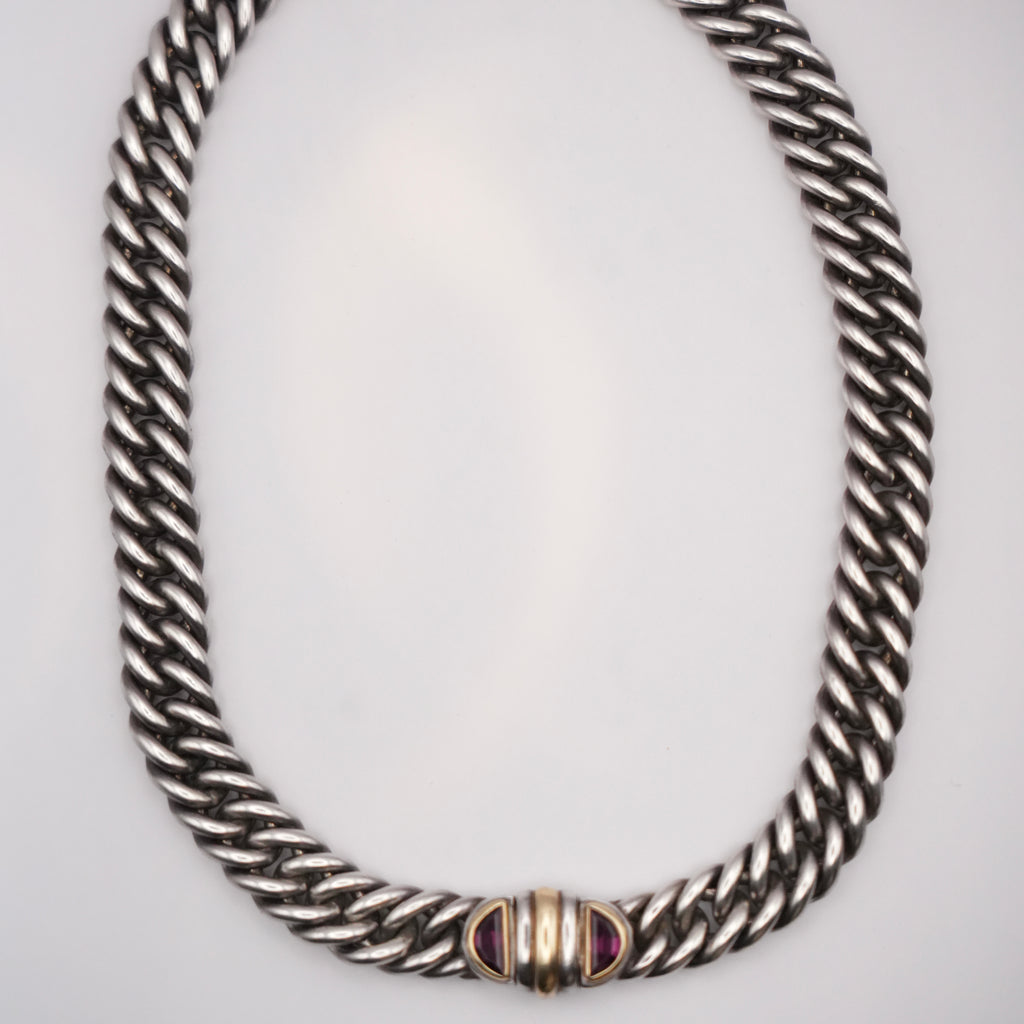 Christofle Sterling Silver, Red Garnet Chain Necklace