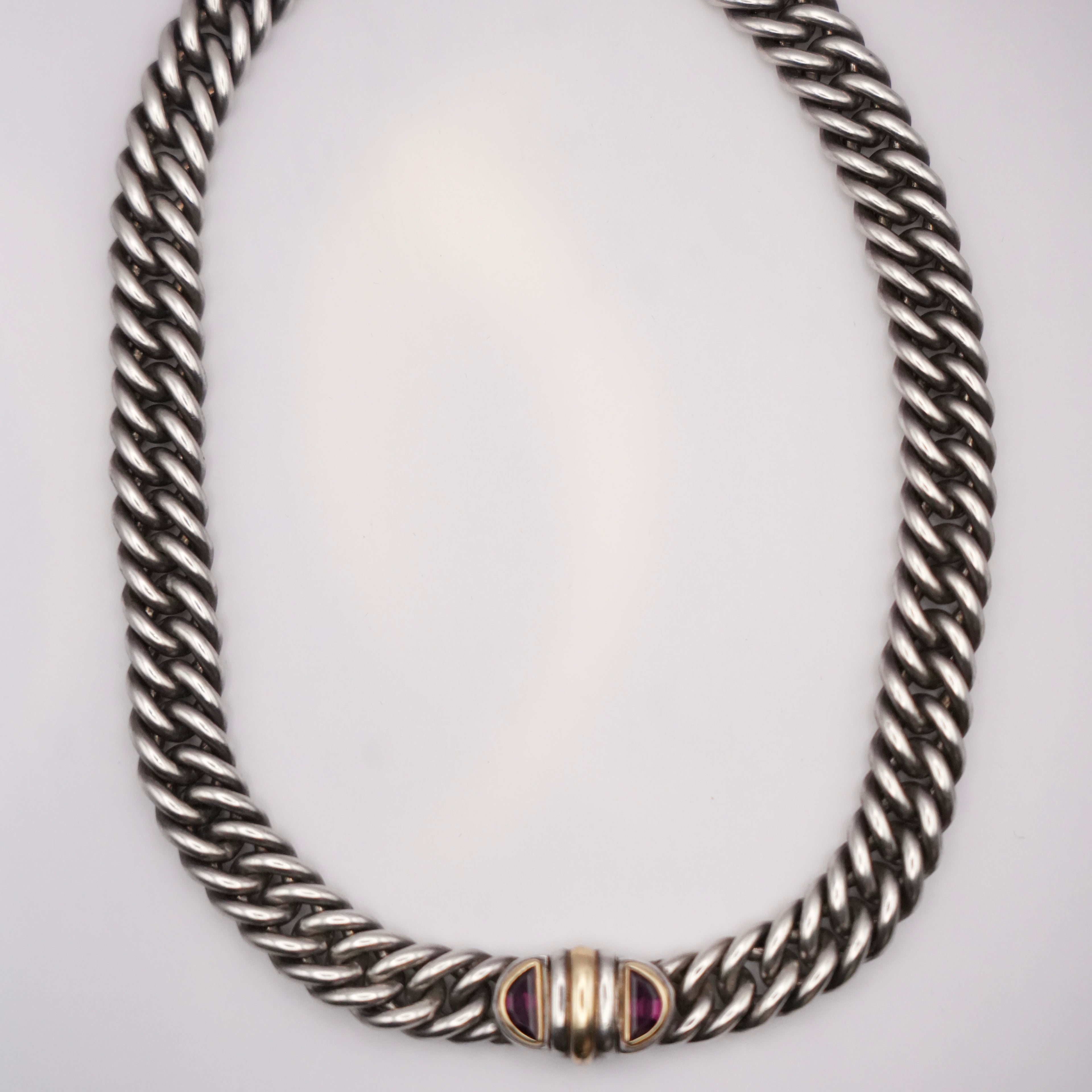 Christofle Sterling Silver, Red Garnet Chain Necklace