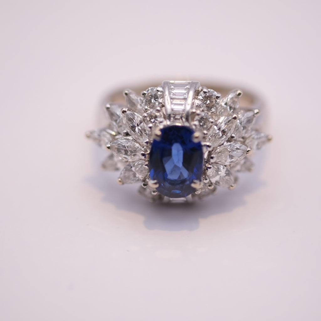 Royal Blue Ceylon Sapphire & Diamond Ring