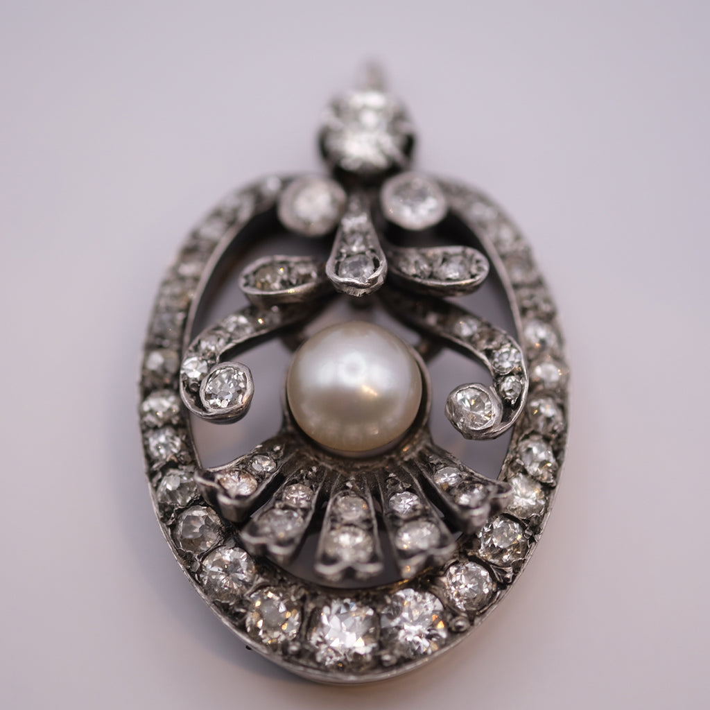 Victorian Natural Pearl & Diamond Brooch