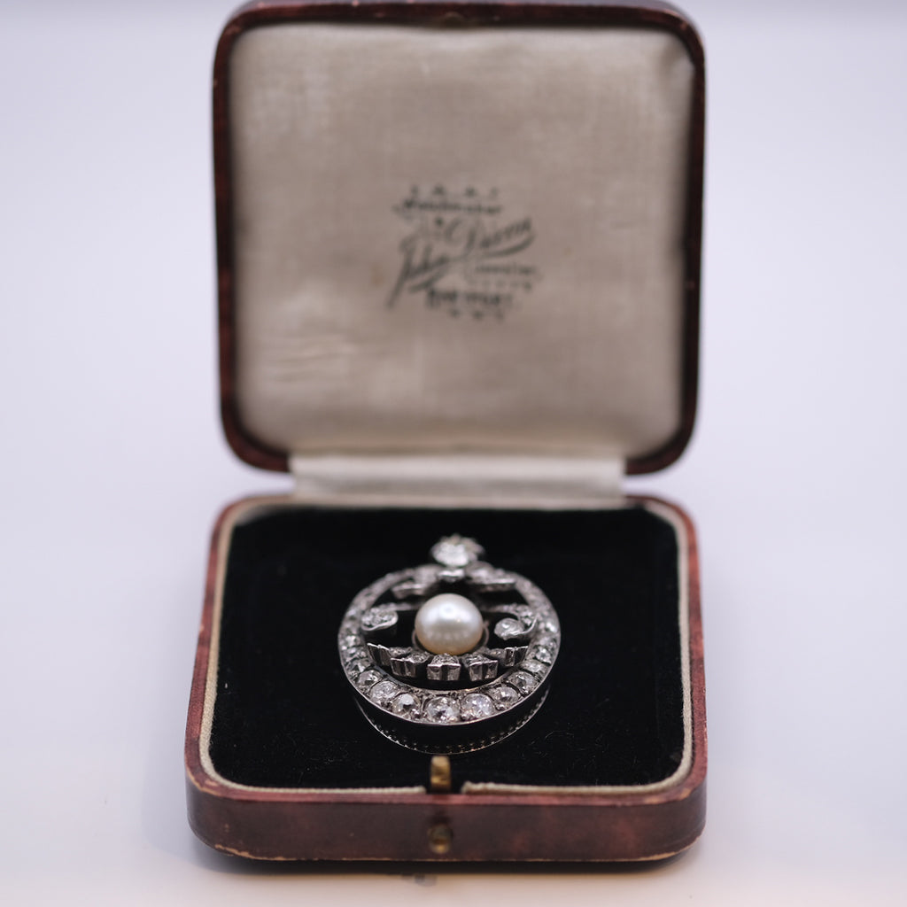 Victorian Natural Pearl & Diamond Brooch